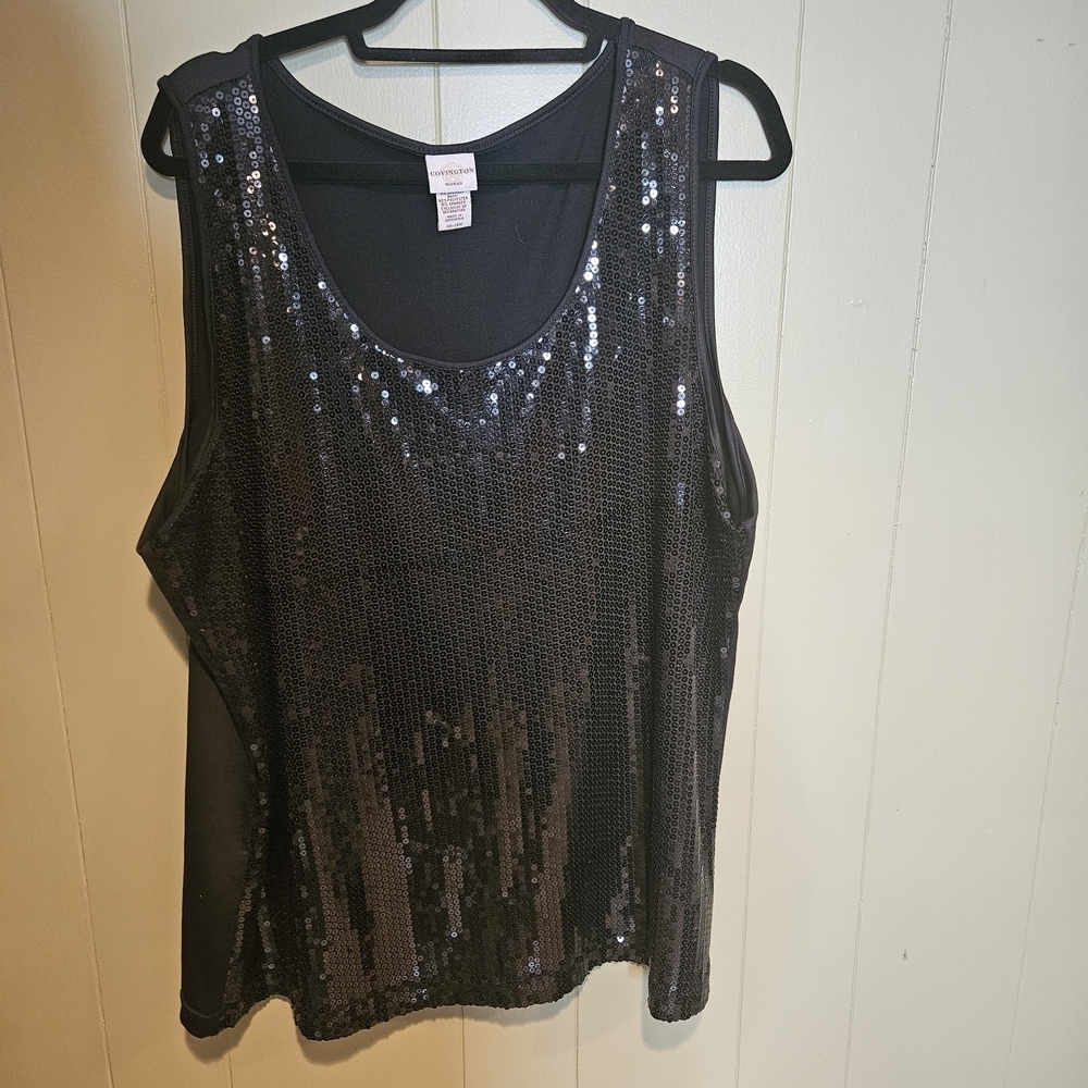 Covington Plus Size Black Sequin Tank Top, Women's Size 24/26W – Stretchy